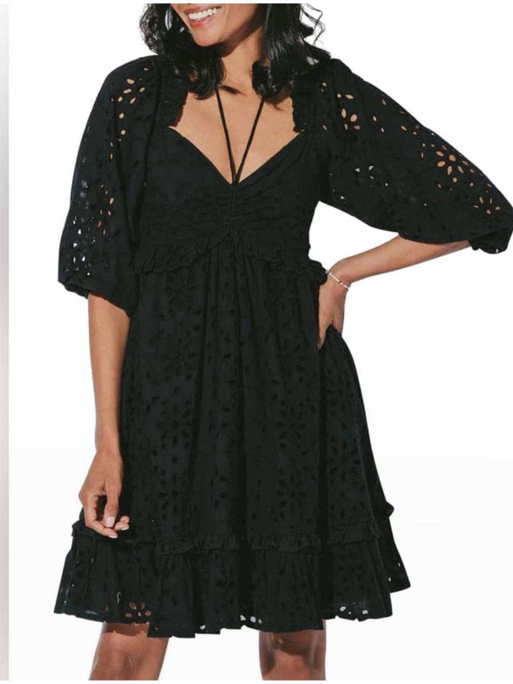 Cleobella Kirby Black Cotton Eyelet Mini Dress XS
